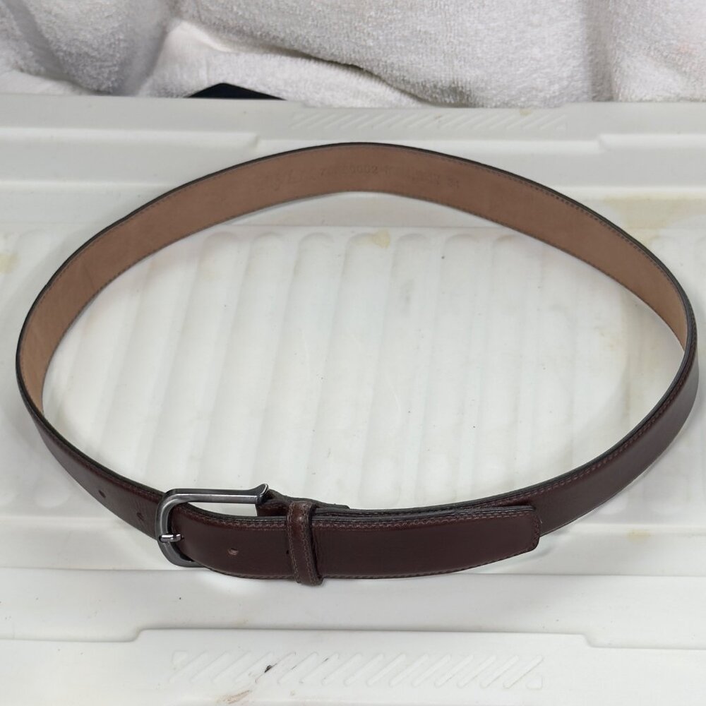FLAG Ltd Mens Genuine Leather Brown Belt Silver Buckle Adjustable Fit Size 34 - Picture 4 of 9